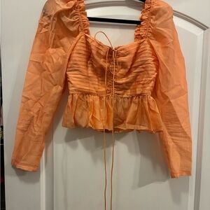 Sweet Silky Ruched Light Orange Top